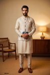 Yellow Outluk Wedding Vol 63 Linen Modi Jacket Kurta Pajama